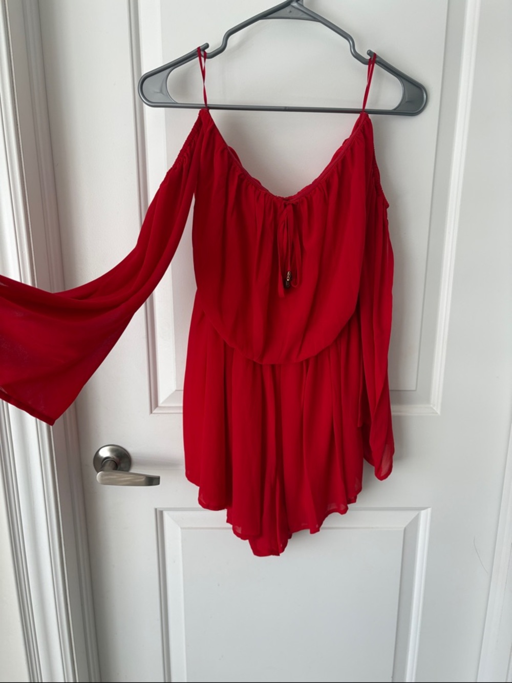 Adorable- Never worn! Red Off-Shoulder Romper!